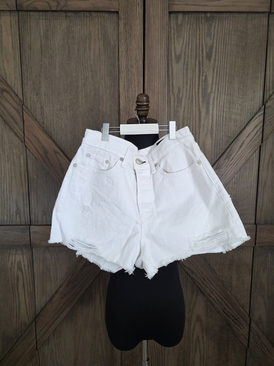 rag & bone Pants - High-Waist White Denim Cutoff Shorts